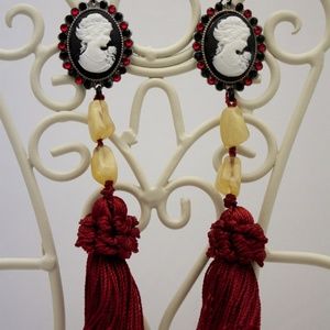 Handmade cameo tassel earrings w Swarovski crystal